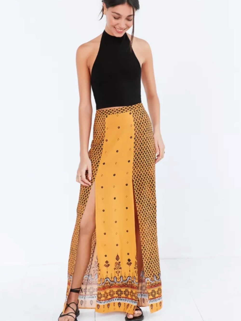 Ecoté Mixed Print Split-Front Maxi Skirt from Urban Outfitters Women S